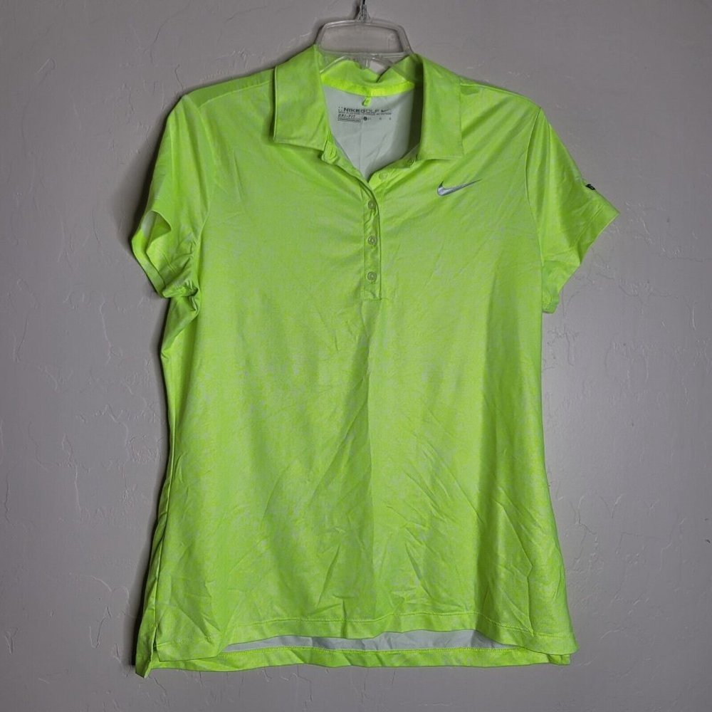 Nike Golf Tour Dri Fit Short Sleeve Shirt Womens Large 1/4 Button Neon Yello
